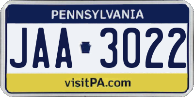 PA license plate JAA3022