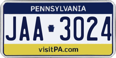 PA license plate JAA3024