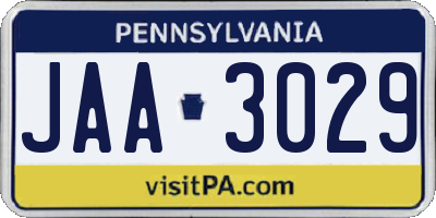 PA license plate JAA3029