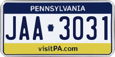 PA license plate JAA3031