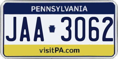 PA license plate JAA3062