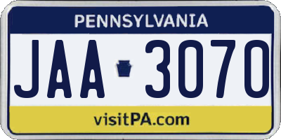 PA license plate JAA3070