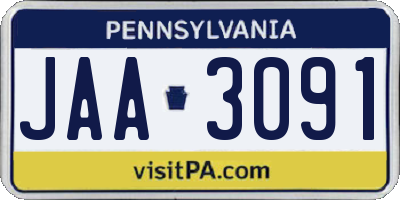 PA license plate JAA3091