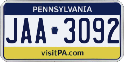 PA license plate JAA3092