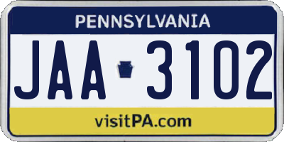 PA license plate JAA3102