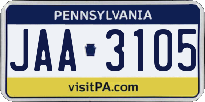 PA license plate JAA3105