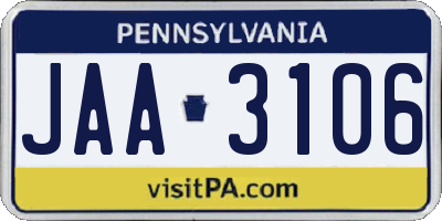 PA license plate JAA3106