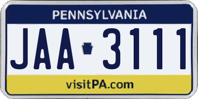 PA license plate JAA3111