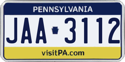 PA license plate JAA3112