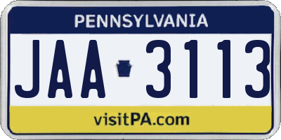 PA license plate JAA3113