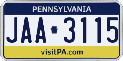 PA license plate JAA3115