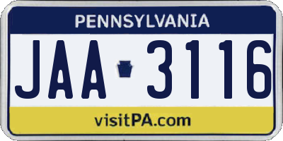 PA license plate JAA3116