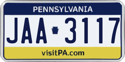 PA license plate JAA3117