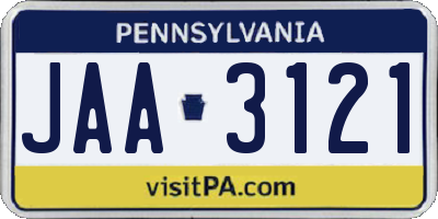 PA license plate JAA3121