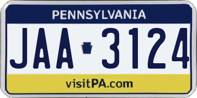 PA license plate JAA3124