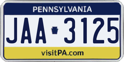 PA license plate JAA3125