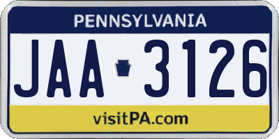 PA license plate JAA3126