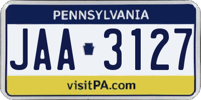 PA license plate JAA3127