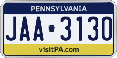 PA license plate JAA3130