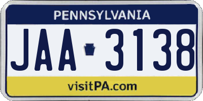 PA license plate JAA3138