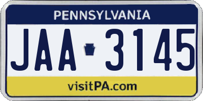 PA license plate JAA3145