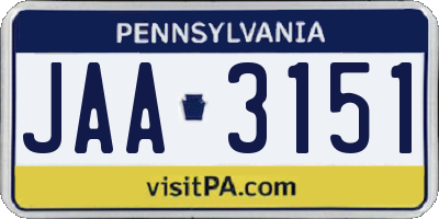 PA license plate JAA3151