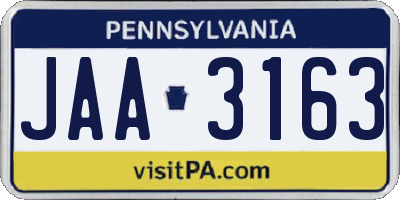 PA license plate JAA3163