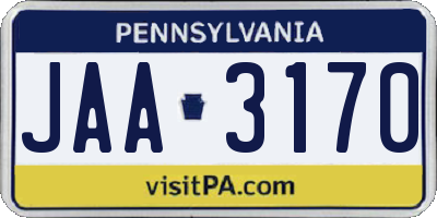 PA license plate JAA3170