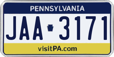 PA license plate JAA3171