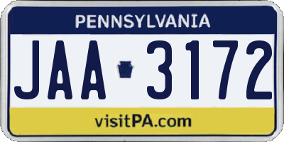 PA license plate JAA3172