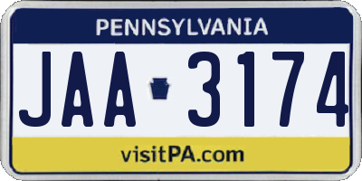 PA license plate JAA3174