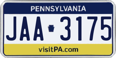 PA license plate JAA3175