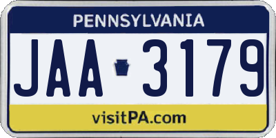 PA license plate JAA3179