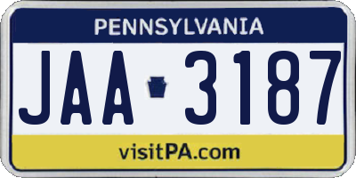 PA license plate JAA3187