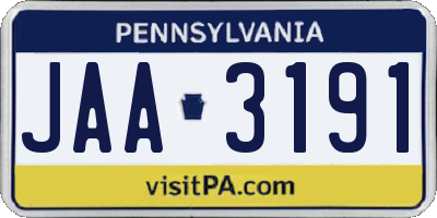 PA license plate JAA3191