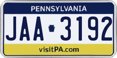 PA license plate JAA3192