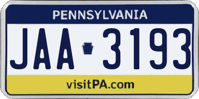 PA license plate JAA3193