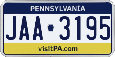 PA license plate JAA3195