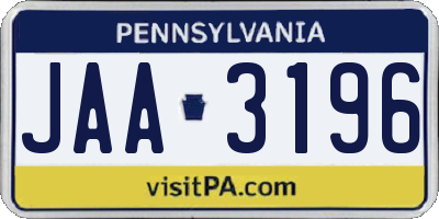 PA license plate JAA3196