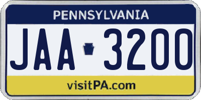 PA license plate JAA3200