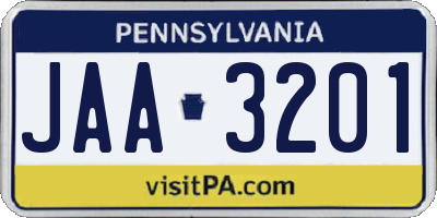 PA license plate JAA3201