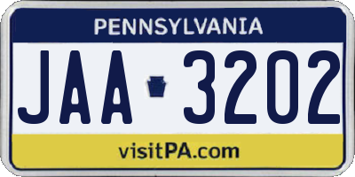 PA license plate JAA3202