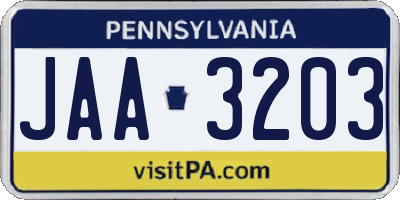 PA license plate JAA3203
