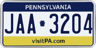 PA license plate JAA3204