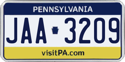 PA license plate JAA3209