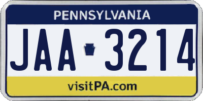 PA license plate JAA3214