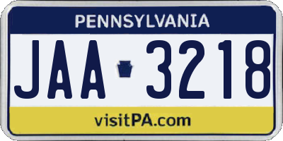 PA license plate JAA3218