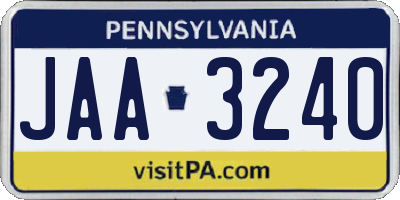 PA license plate JAA3240