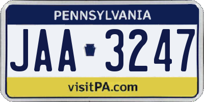 PA license plate JAA3247