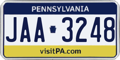 PA license plate JAA3248